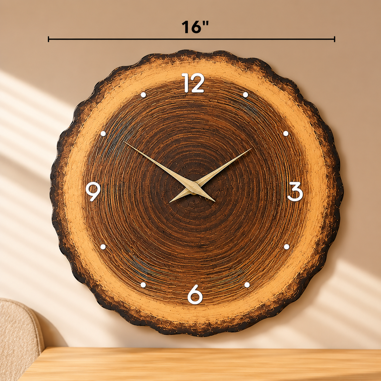 Rustic Wood Slice Silent Wall Clock – Round Wood Grain Decorative Quartz Wall Clock for Living Room, Bedroom & Office – 12", 14", 16"