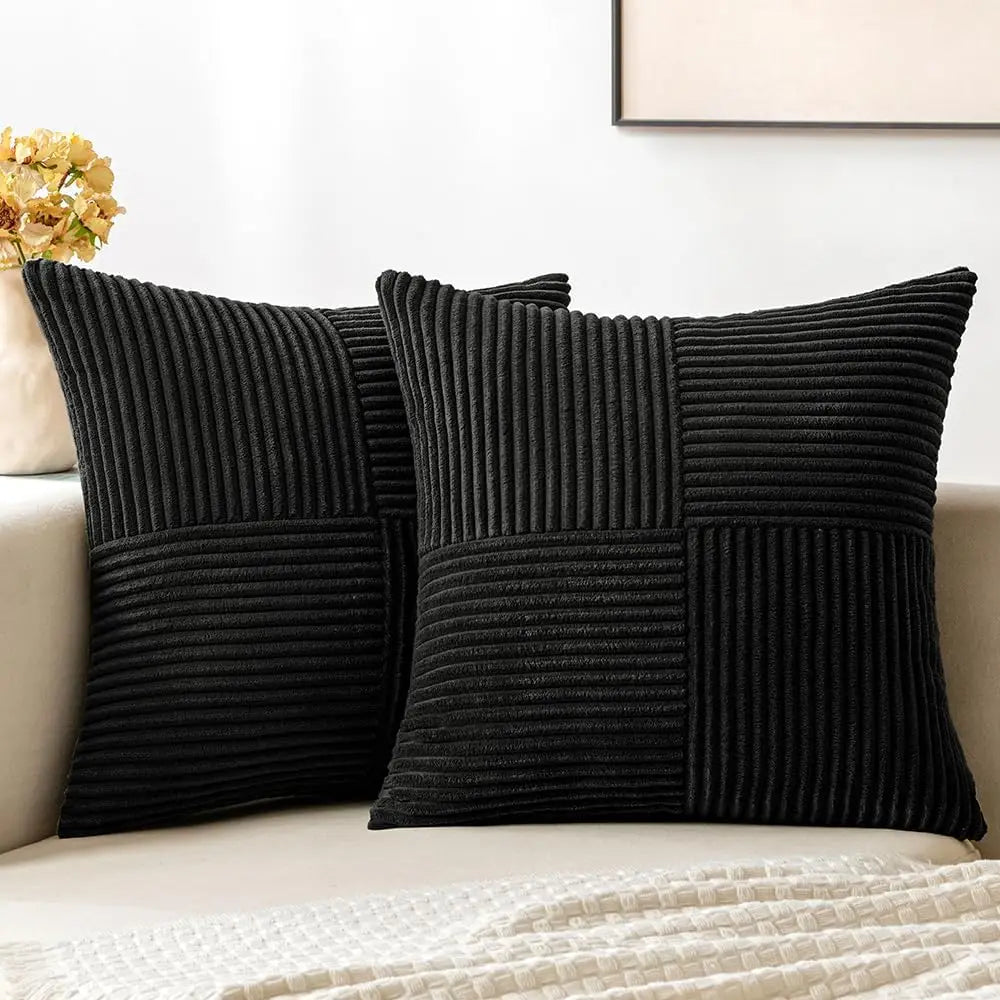 Textured Corduroy Patchwork Throw Pillow Cover – 18 x 18 Inch