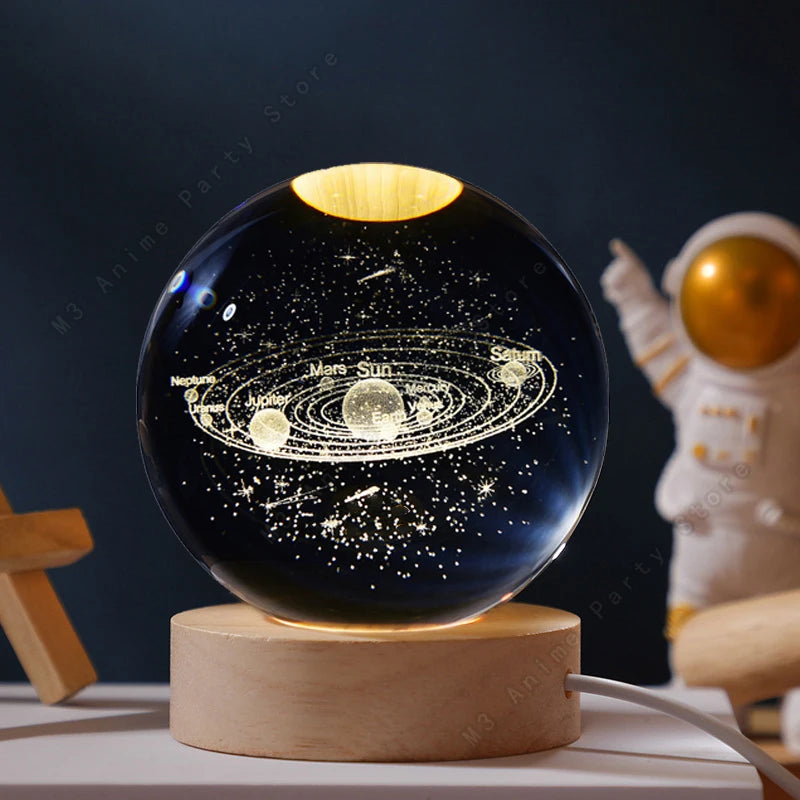 3D Crystal Ball LED Night Light – Galaxy & Planet Decorative Lamp