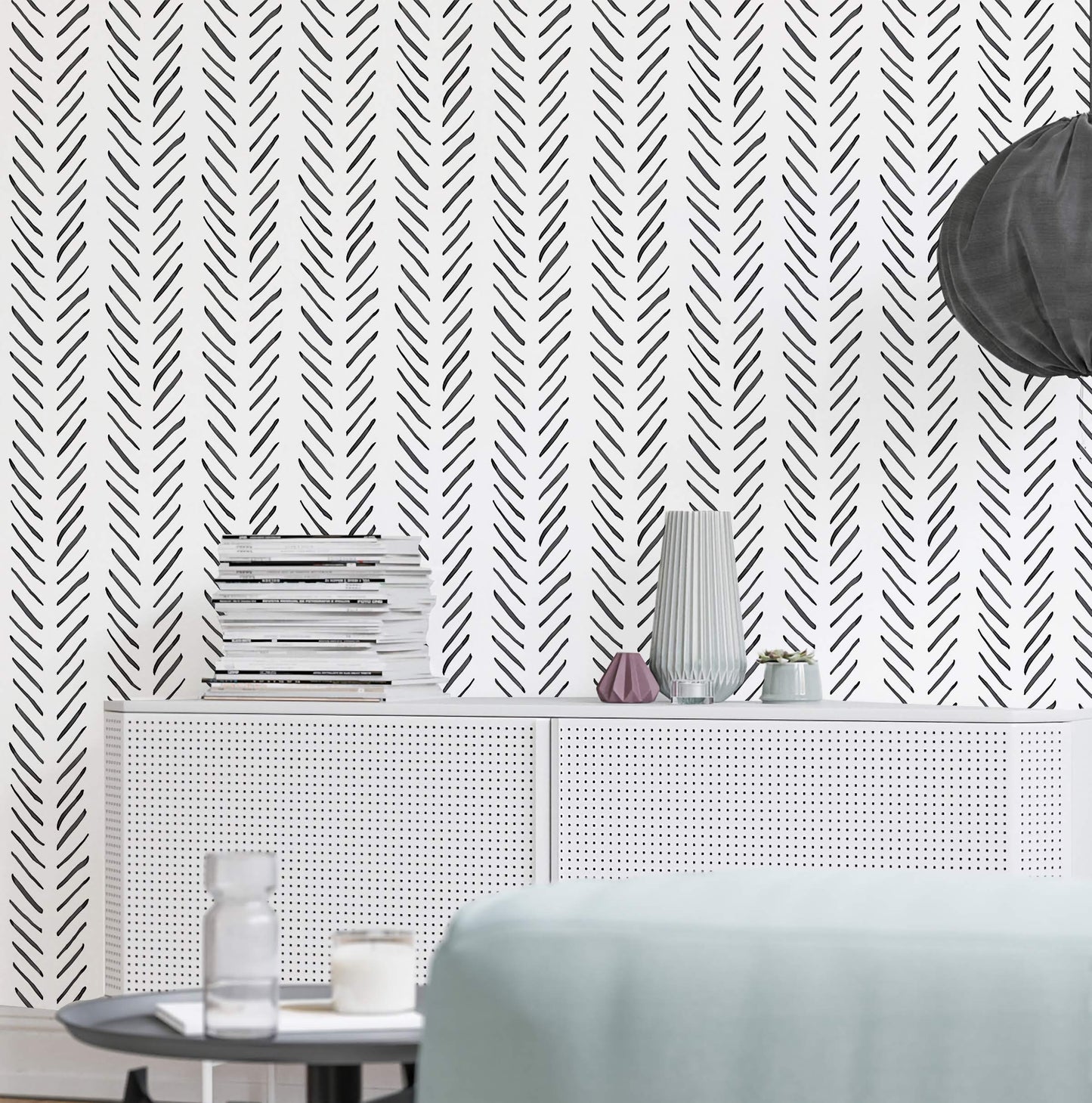 Herringbone Peel & Stick Wallpaper - Black/White Geometric