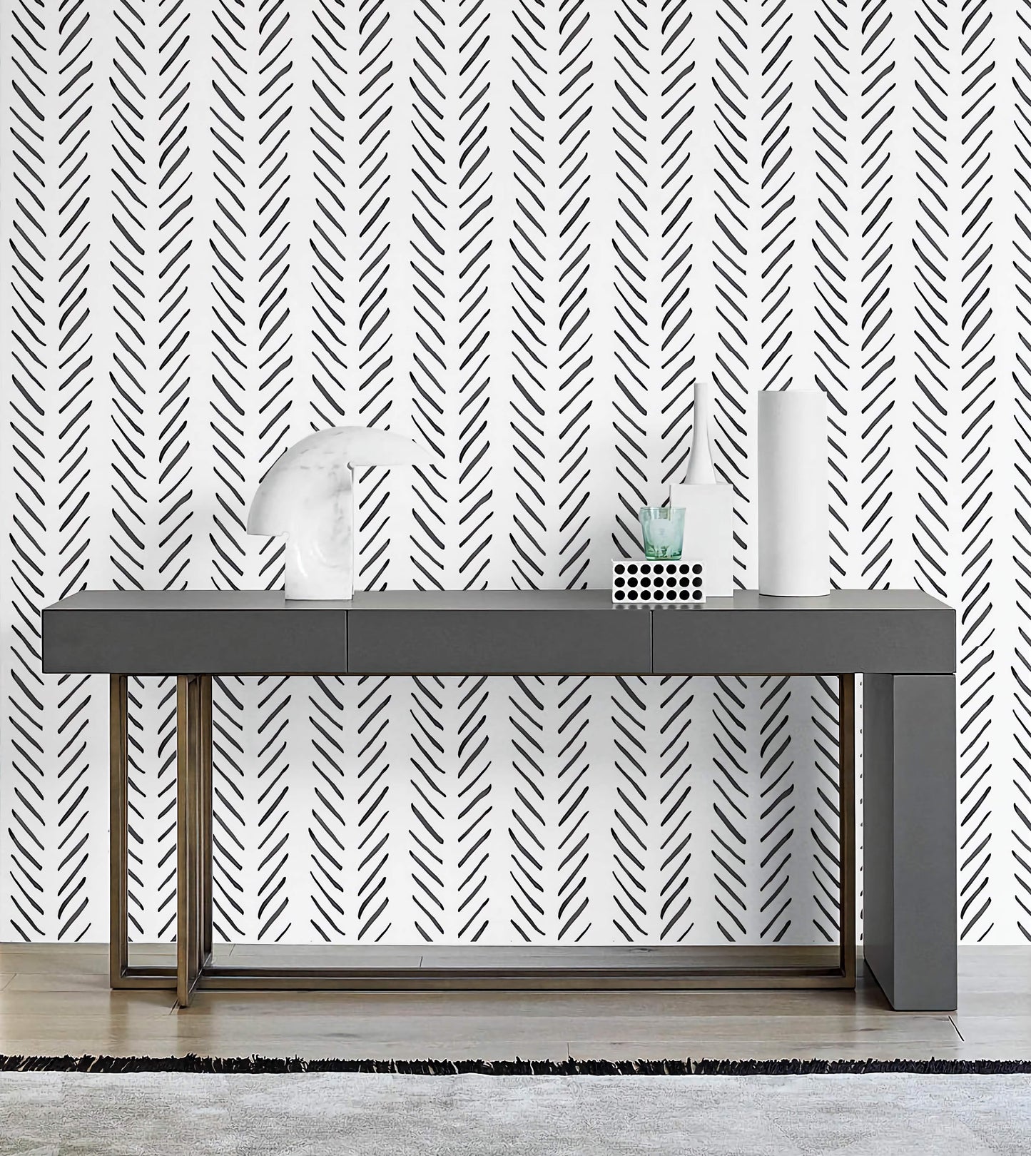 Herringbone Peel & Stick Wallpaper - Black/White Geometric