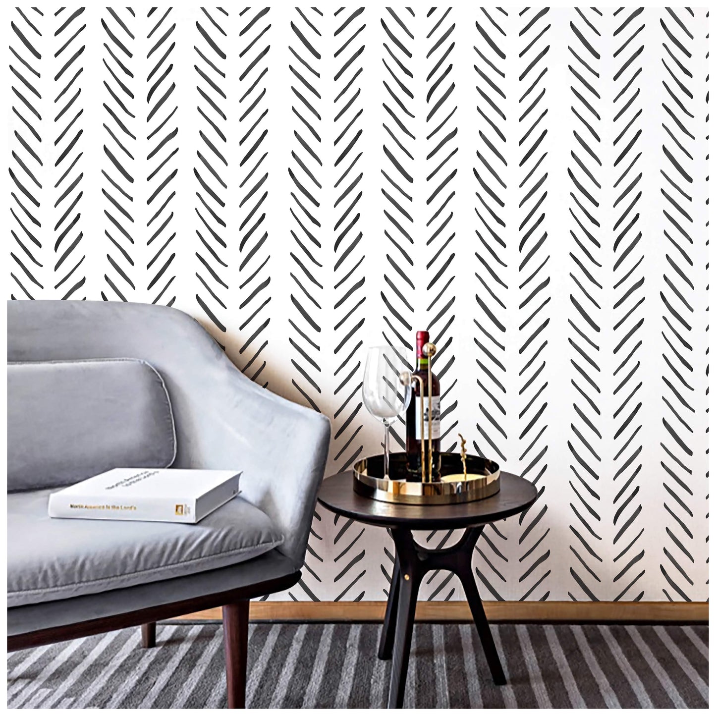 Herringbone Peel & Stick Wallpaper - Black/White Geometric
