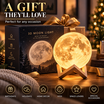3D LED Moon Night Light – Ambient Bedroom & Desk Lamp