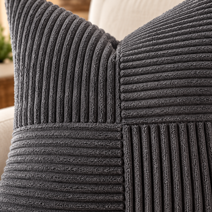 Textured Corduroy Patchwork Throw Pillow Cover – 18 x 18 Inch