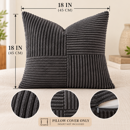 Textured Corduroy Patchwork Throw Pillow Cover – 18 x 18 Inch