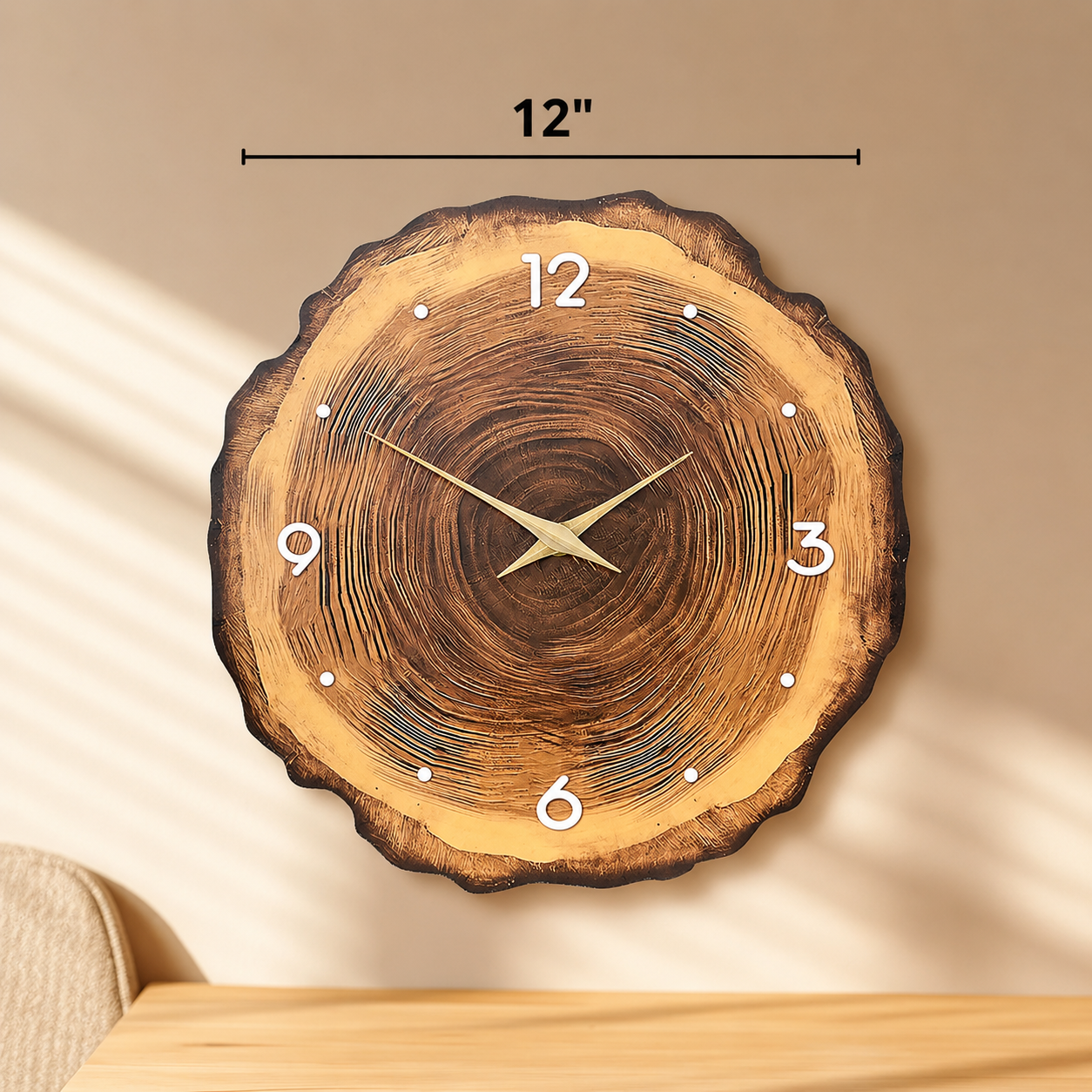 Rustic Wood Slice Silent Wall Clock – Round Wood Grain Decorative Quartz Wall Clock for Living Room, Bedroom & Office – 12", 14", 16"