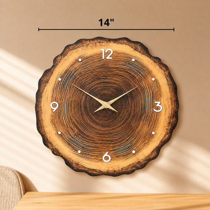 Rustic Wood Slice Silent Wall Clock – Round Wood Grain Decorative Quartz Wall Clock for Living Room, Bedroom & Office – 12", 14", 16"