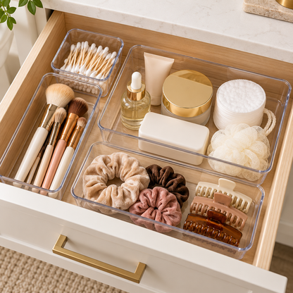 Clear Drawer Organizer Trays – Stackable Multi-Size Storage