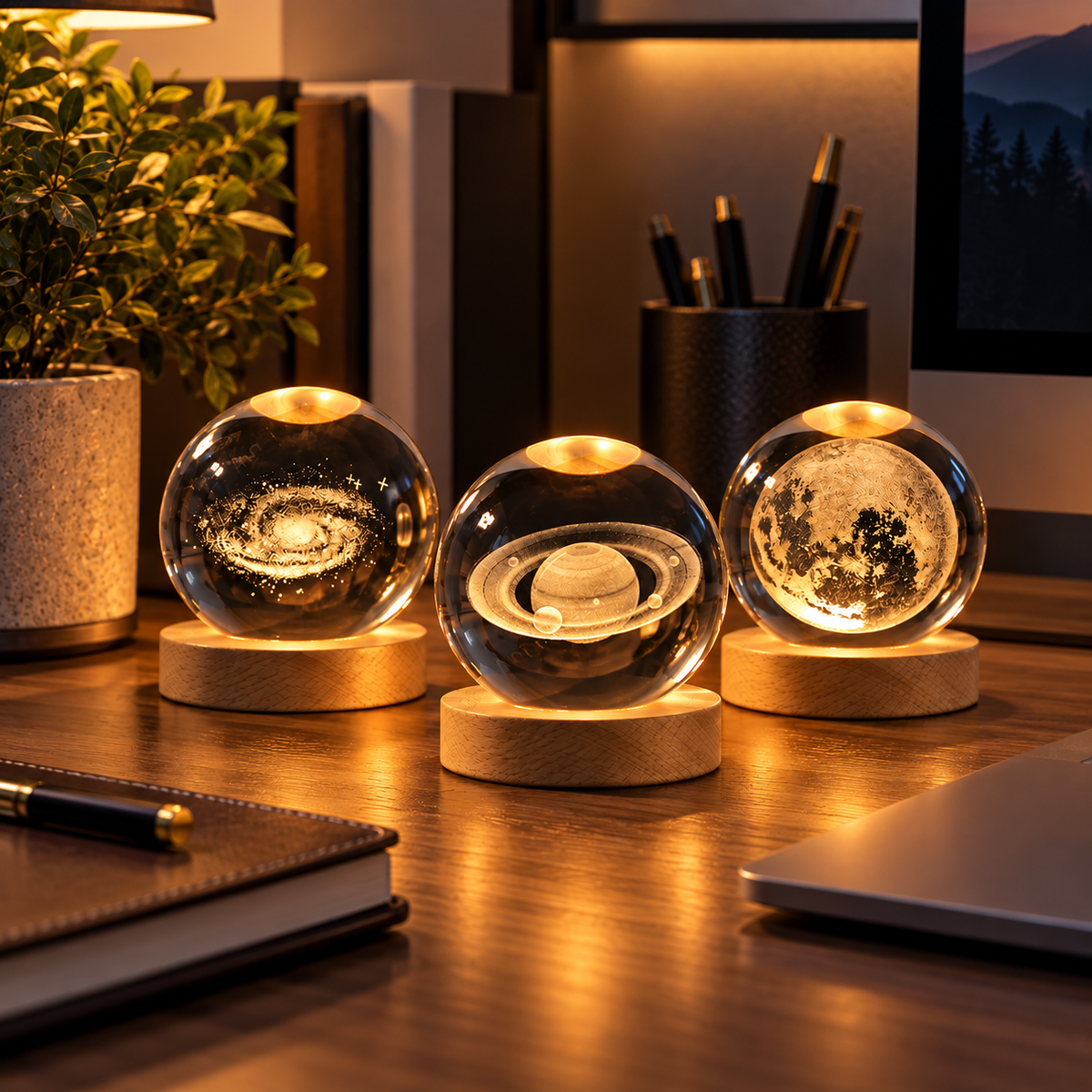 3D Crystal Galaxy Night Light – LED Planet Lamp