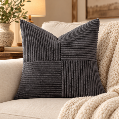 Textured Corduroy Patchwork Throw Pillow Cover – 18 x 18 Inch