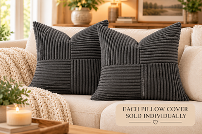 Textured Corduroy Patchwork Throw Pillow Cover – 18 x 18 Inch