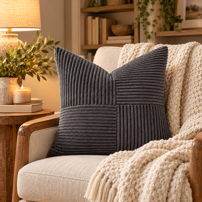 Textured Corduroy Patchwork Throw Pillow Cover – 18 x 18 Inch