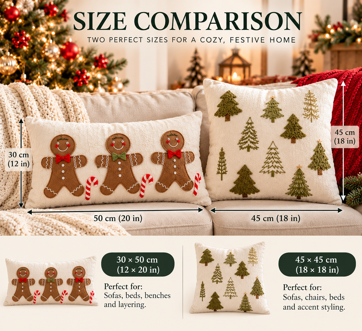 Christmas Decorative Throw Pillow Covers – Holiday Farmhouse Cushion Covers for Sofa & Bedroom