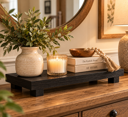 Wooden Pedestal Display Tray – Rustic Bathroom Vanity & Countertop Déco