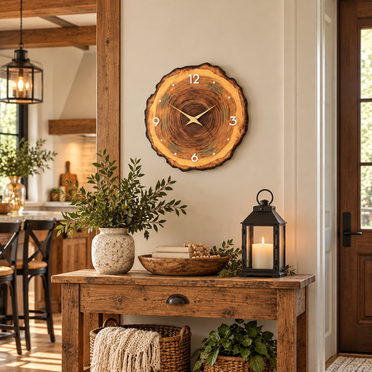 Rustic Wood Slice Wall Clock – Silent Farmhouse Décor