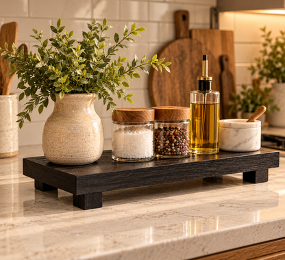 Wooden Pedestal Display Tray – Rustic Bathroom Vanity & Countertop Déco