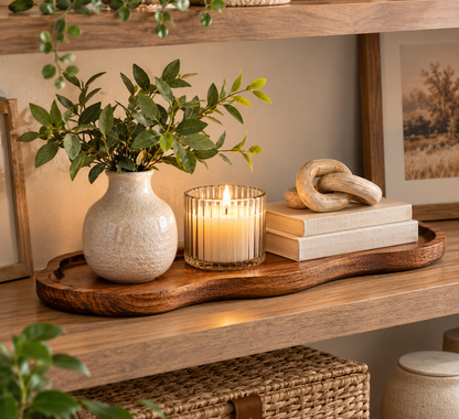 Natural Wood-Style Decorative Tray – Bathroom Vanity & Countertop Organizer
