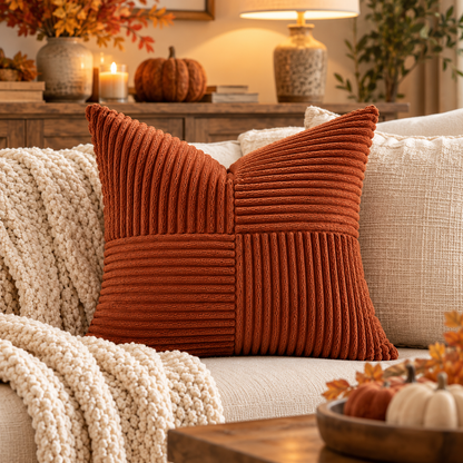 Textured Corduroy Patchwork Throw Pillow Cover – 18 x 18 Inch