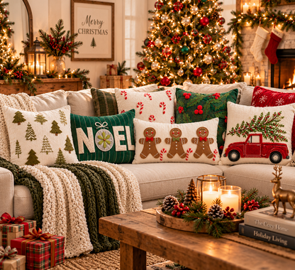 Christmas Decorative Throw Pillow Covers – Holiday Farmhouse Cushion Covers for Sofa & Bedroom