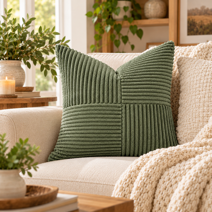 Textured Corduroy Patchwork Throw Pillow Cover – 18 x 18 Inch