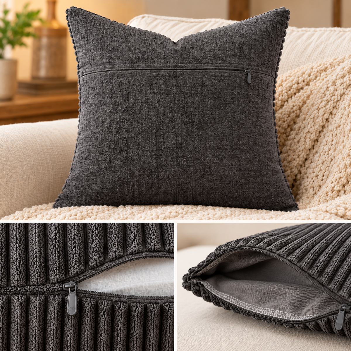 Textured Corduroy Patchwork Throw Pillow Cover – 18 x 18 Inch
