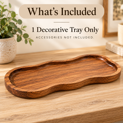 Natural Wood-Style Decorative Tray – Bathroom Vanity & Countertop Organizer