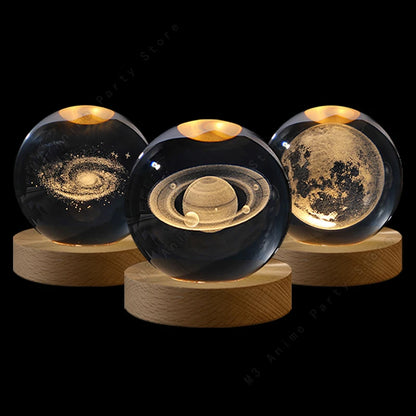 3D Crystal Ball LED Night Light – Galaxy & Planet Decorative Lamp