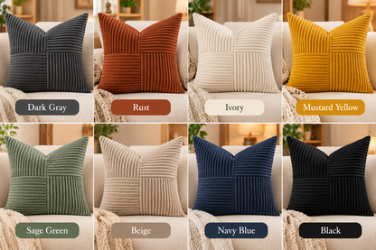 Textured Corduroy Patchwork Throw Pillow Cover – 18 x 18 Inch