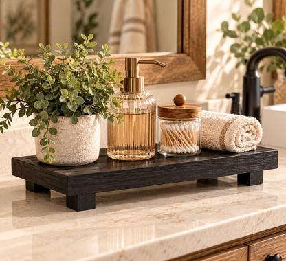Wooden Pedestal Display Tray – Rustic Bathroom Vanity & Countertop Déco