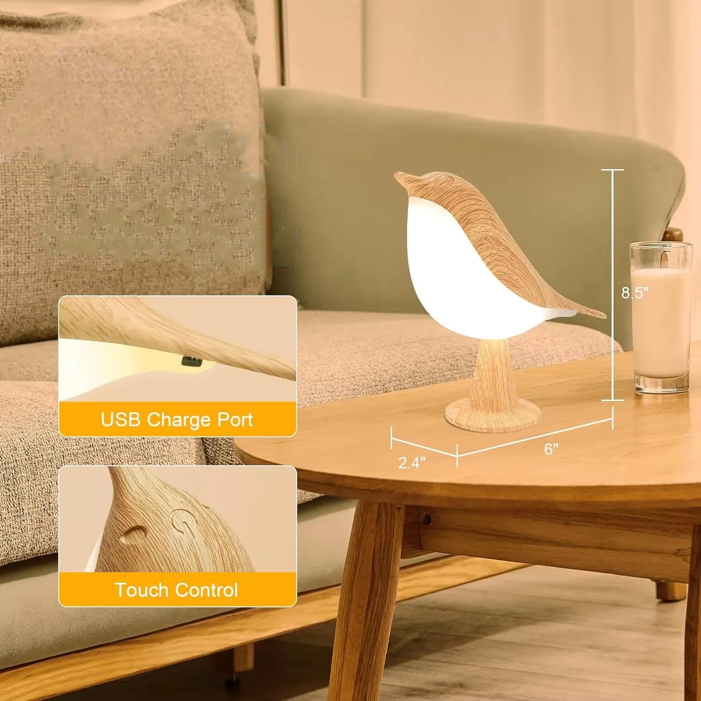 LED Bird Table Lamp with Touch Control, 3-Level Dimming
