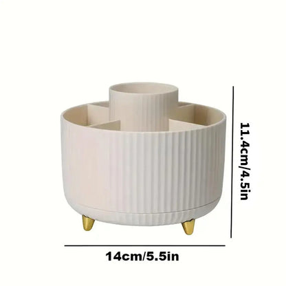 White ribbed planter with gold feet and dimensions on a white background
