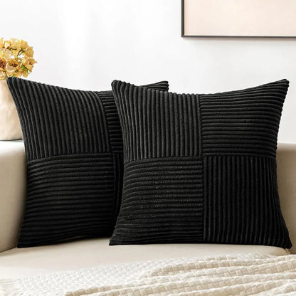Textured Corduroy Patchwork Throw Pillow Cover – 18 x 18 Inch