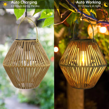 Outdoor Solar Hanging Lantern – Waterproof Woven Boho Garden Light for Patio, Yard & Landscape