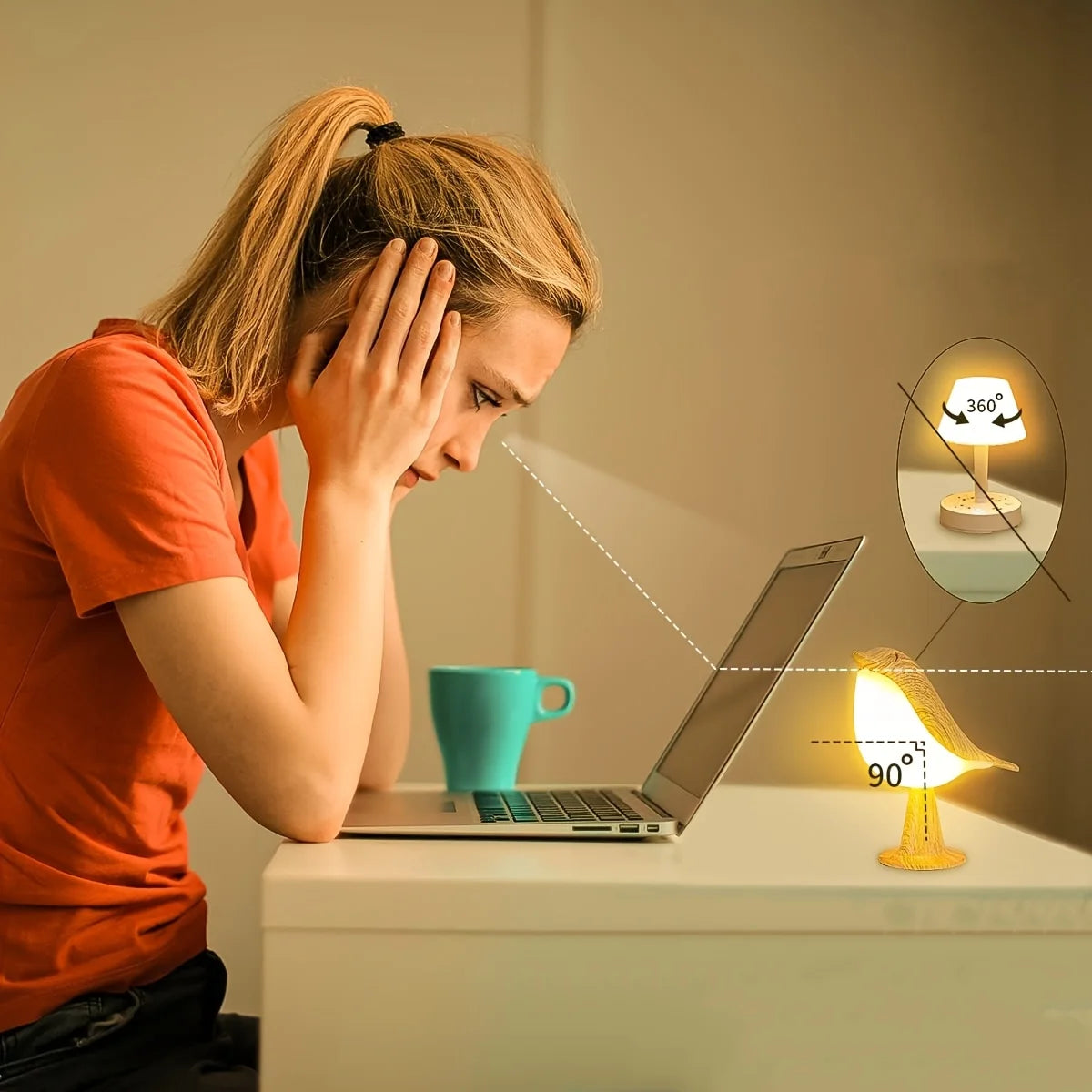 LED Bird Table Lamp with Touch Control, 3-Level Dimming