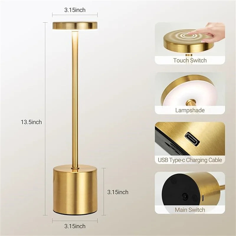 LED Table Lamp with Touch Control, USB Rechargeable, 3-Color Dimming, Portable Nightstand Light