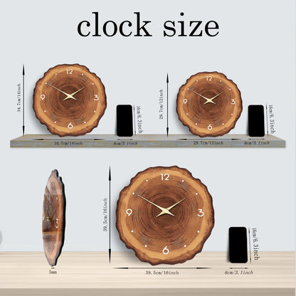 Rustic Wood Slice Silent Wall Clock – Round Wood Grain Decorative Quartz Wall Clock for Living Room, Bedroom & Office – 12", 14", 16"