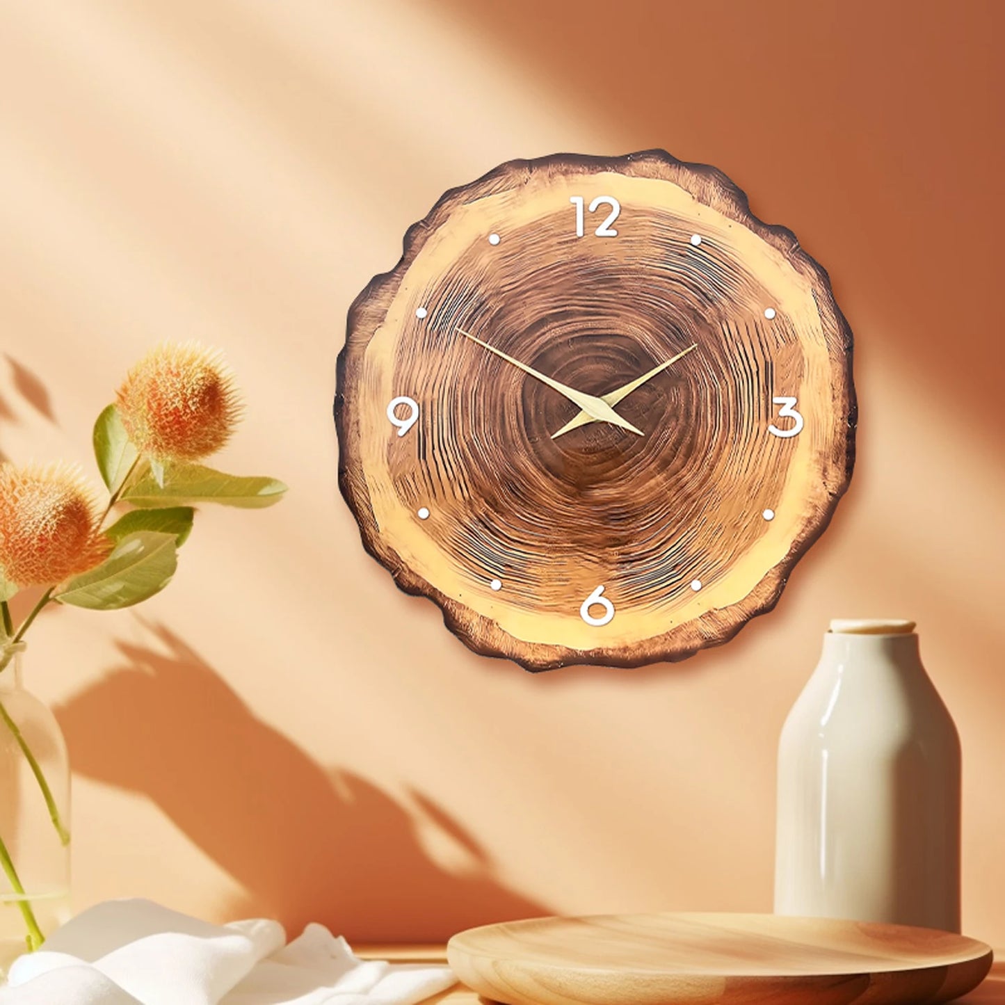 Rustic Wood Slice Silent Wall Clock – Round Wood Grain Decorative Quartz Wall Clock for Living Room, Bedroom & Office – 12", 14", 16"