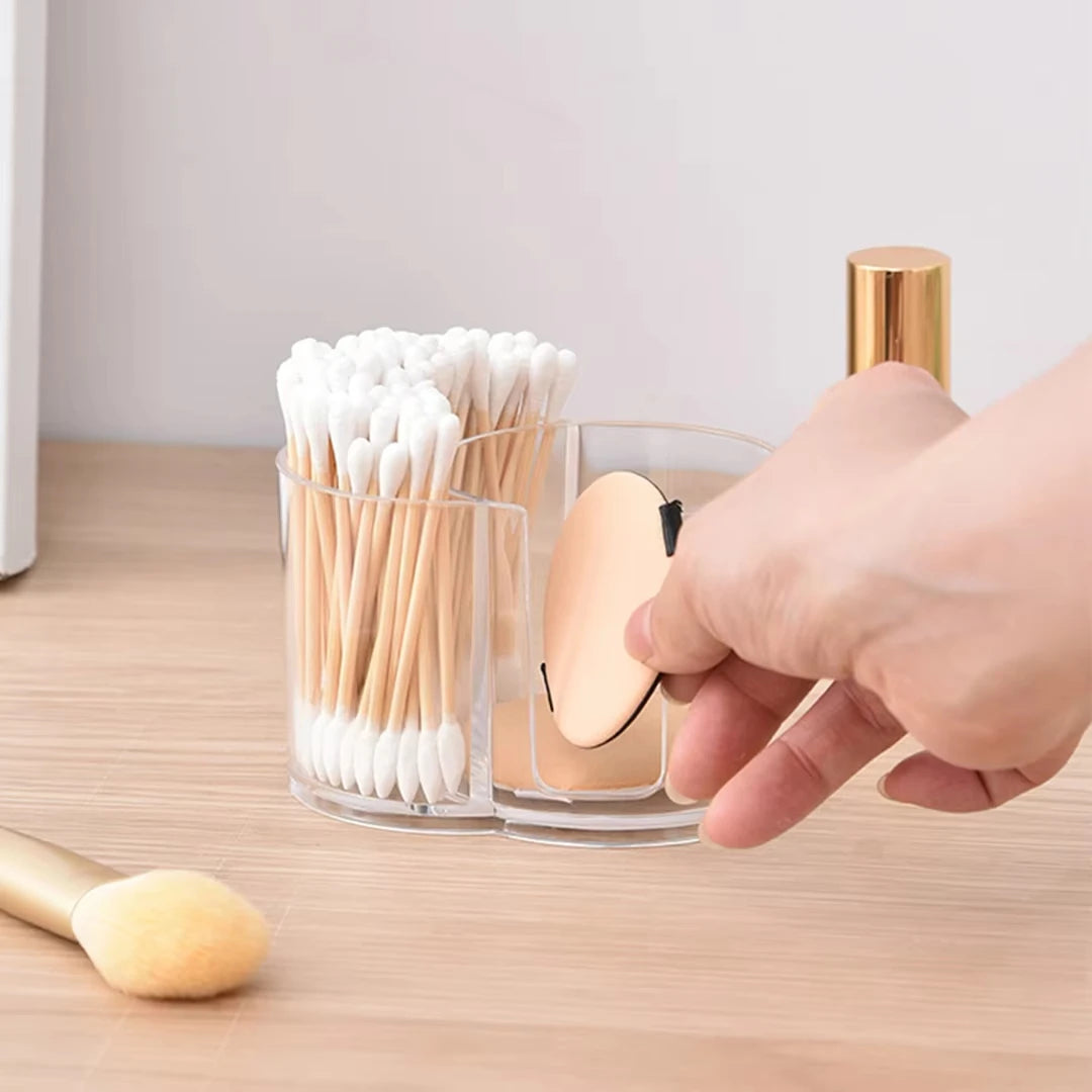 2-in-1 Cotton Swab and Cotton Ball Holder with Bamboo Lid, Clear Bathroom Organizer