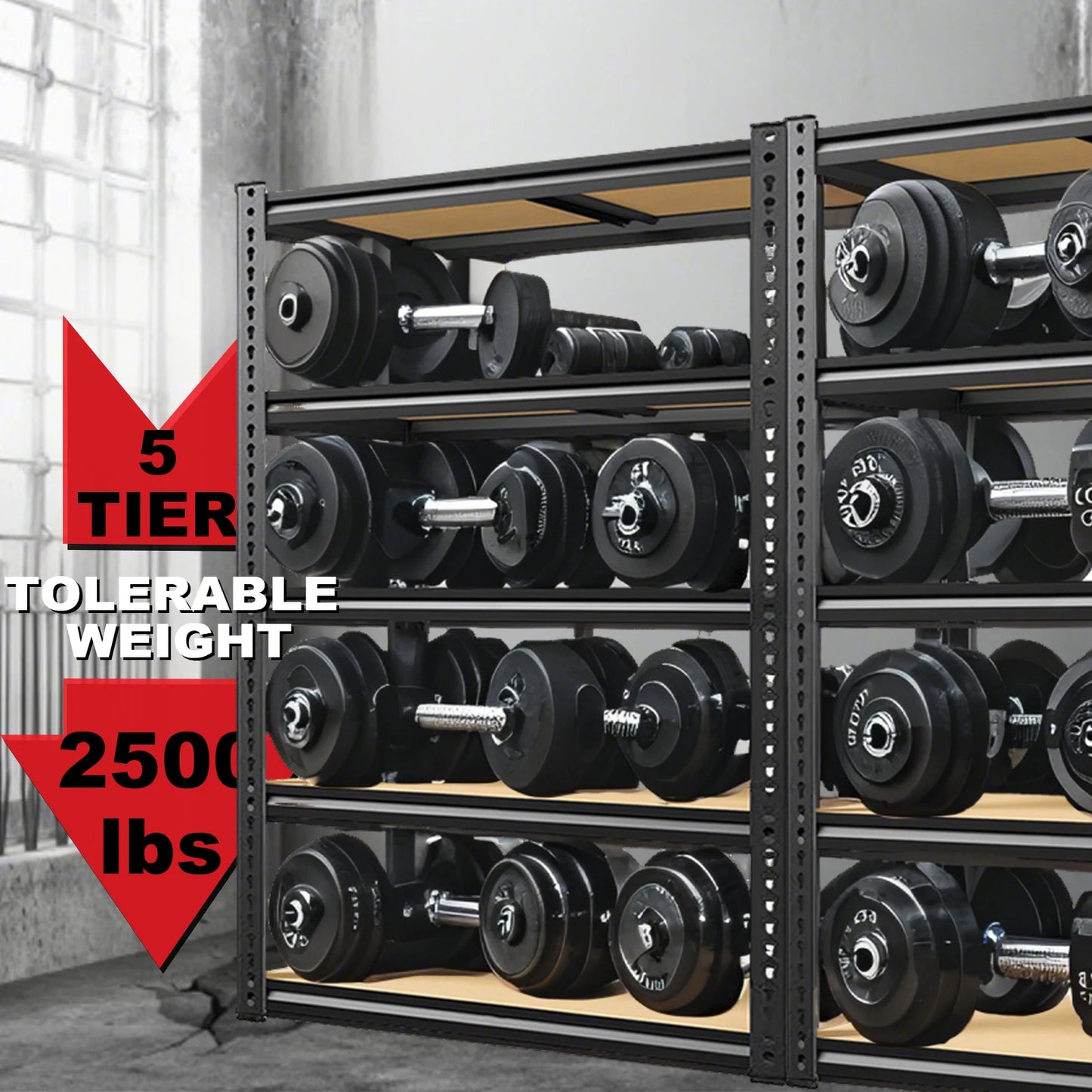 5-tier adjustable dumbbell rack with weight capacity display