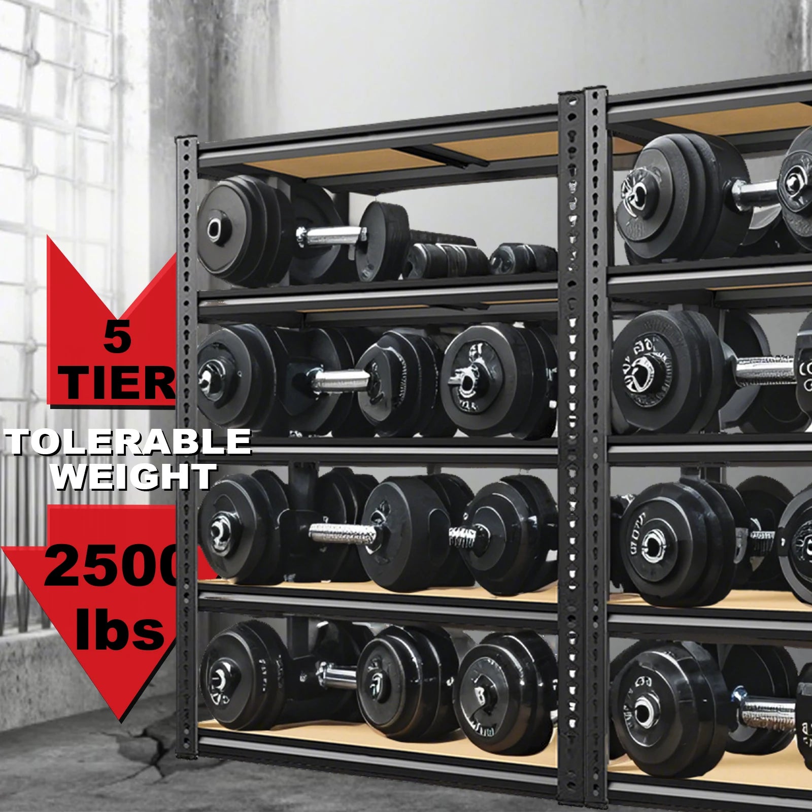 5-tier adjustable dumbbell rack with weight capacity display