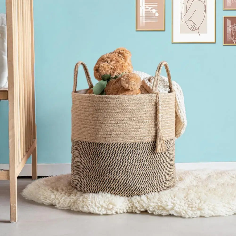 Woven Storage Basket - Large Natural Rope Organizer with Handle