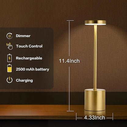 LED Table Lamp with Touch Control, USB Rechargeable, 3-Color Dimming, Portable Nightstand Light