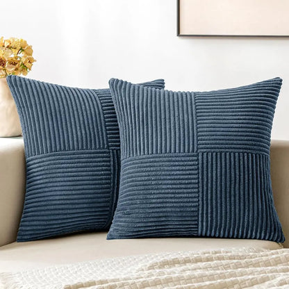 Textured Corduroy Patchwork Throw Pillow Cover – 18 x 18 Inch