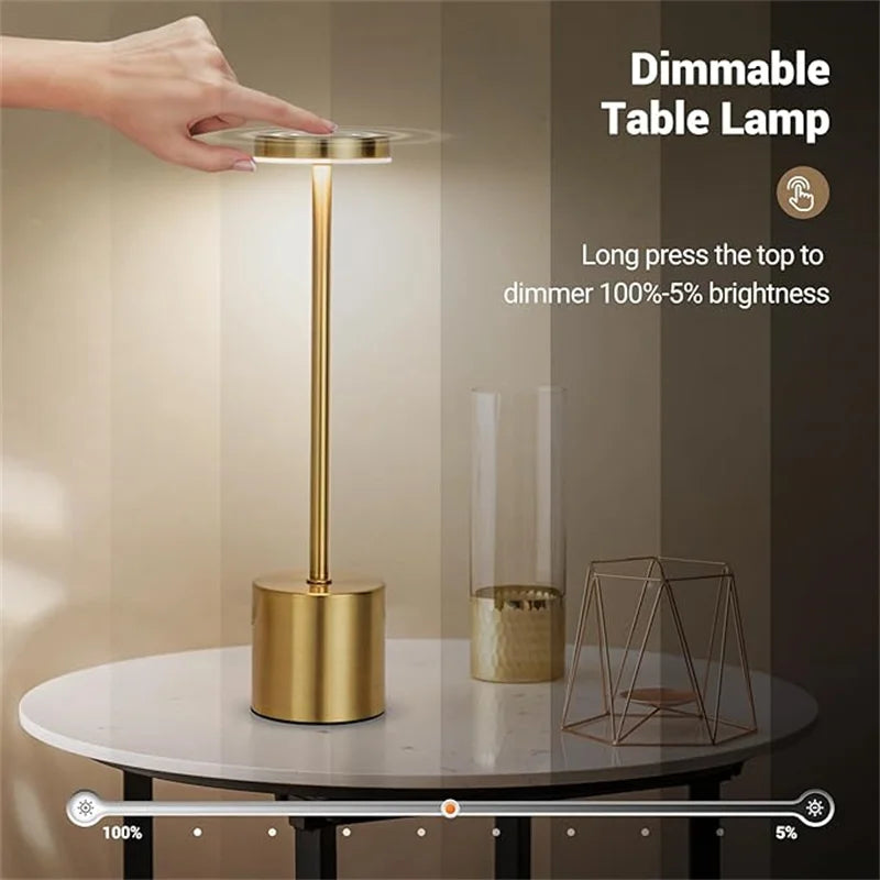 LED Table Lamp with Touch Control, USB Rechargeable, 3-Color Dimming, Portable Nightstand Light