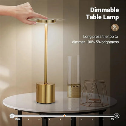 LED Table Lamp with Touch Control, USB Rechargeable, 3-Color Dimming, Portable Nightstand Light
