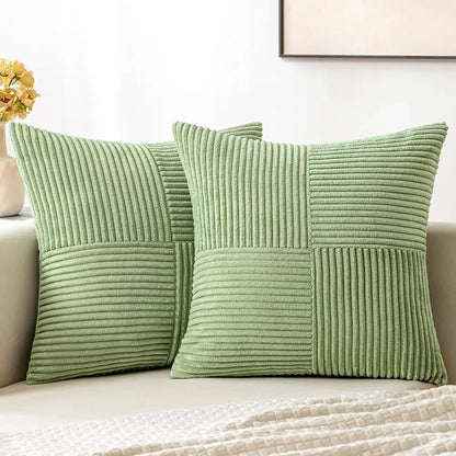 Textured Corduroy Patchwork Throw Pillow Cover – 18 x 18 Inch
