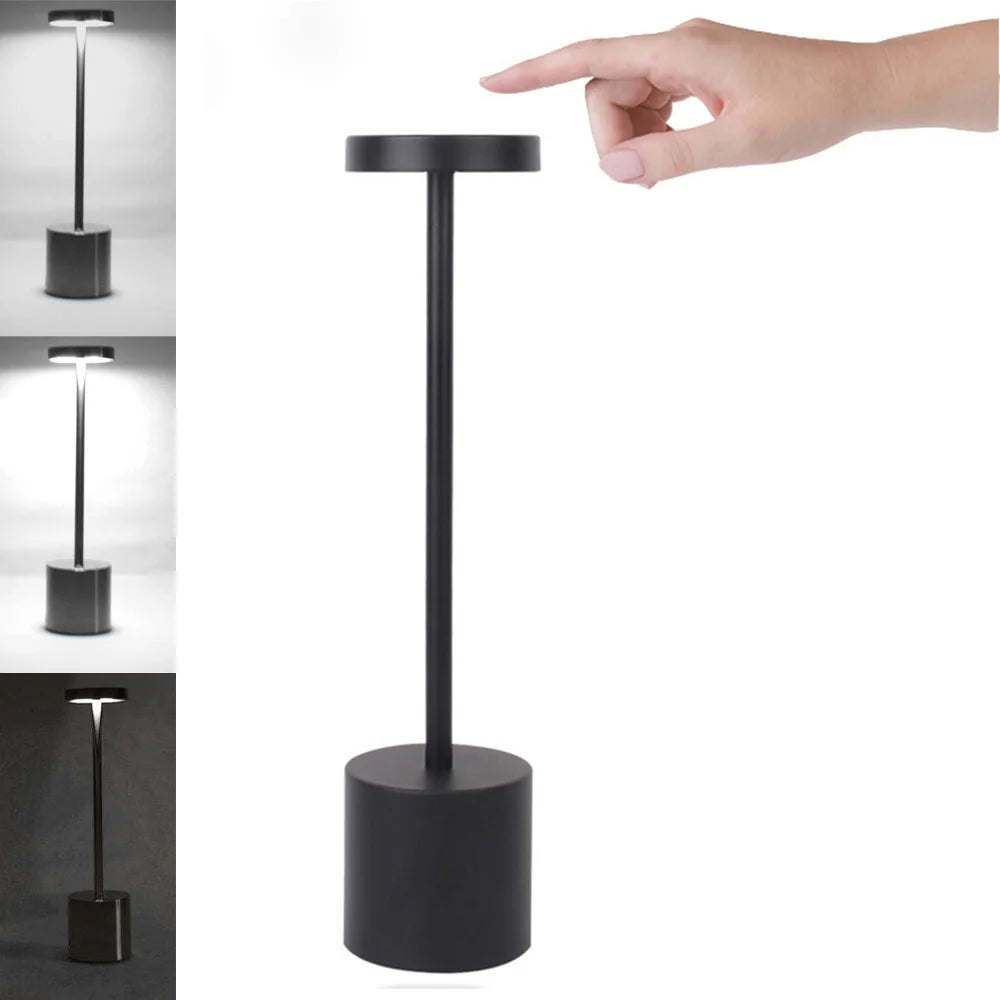 LED Table Lamp with Touch Control, USB Rechargeable, 3-Color Dimming, Portable Nightstand Light