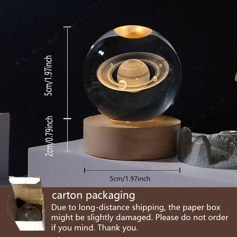 3D Crystal Ball LED Night Light – Galaxy & Planet Decorative Lamp