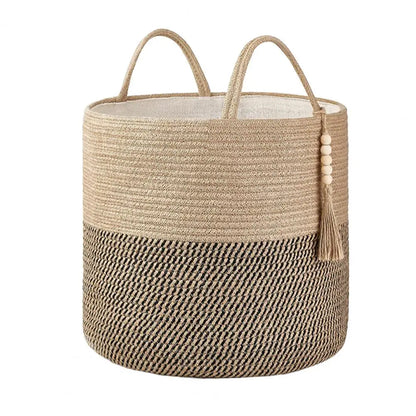 Woven Storage Basket - Large Natural Rope Organizer with Handle