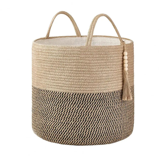 Woven Storage Basket - Large Natural Rope Organizer with Handle